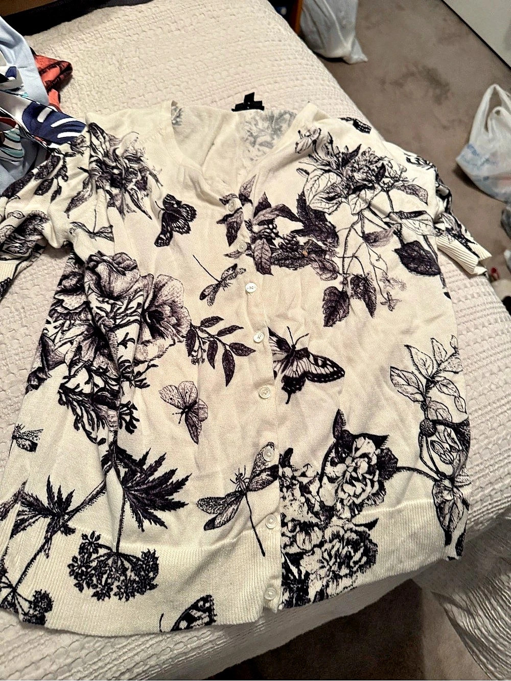Floral Button Down Shirt in Cream & Black